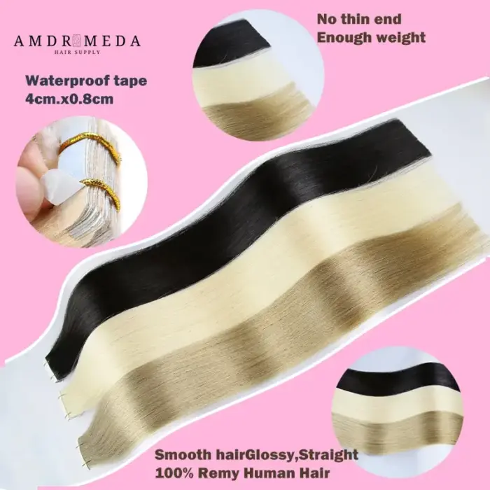Extensiones de cabello humano de tape, 100% Remy Natural - Imagen 4