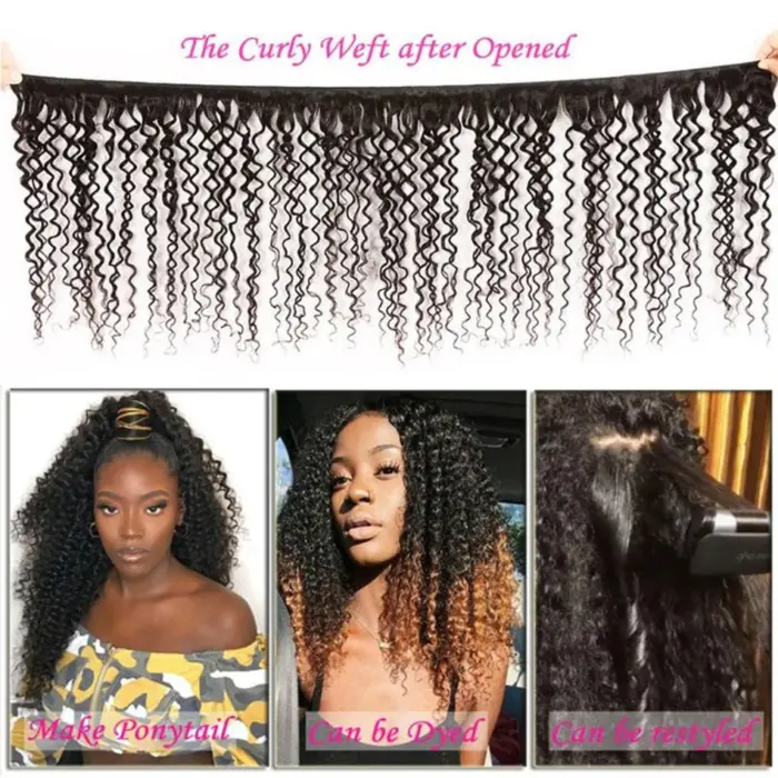 Extensiones de cabello Natural para mujer, mechones de cabello humano rizado mongol - Imagen 5