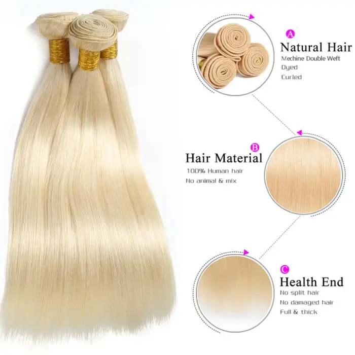 Extensiones de cabello 100% humano  613 rubio miel brasileño, Remy, 28 y 30 pulgadas - Imagen 4