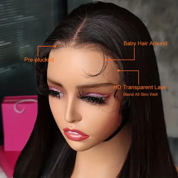 Peluca de cabello humano liso para mujer, postizo de encaje Frontal 13x4, brasileño - Imagen 3
