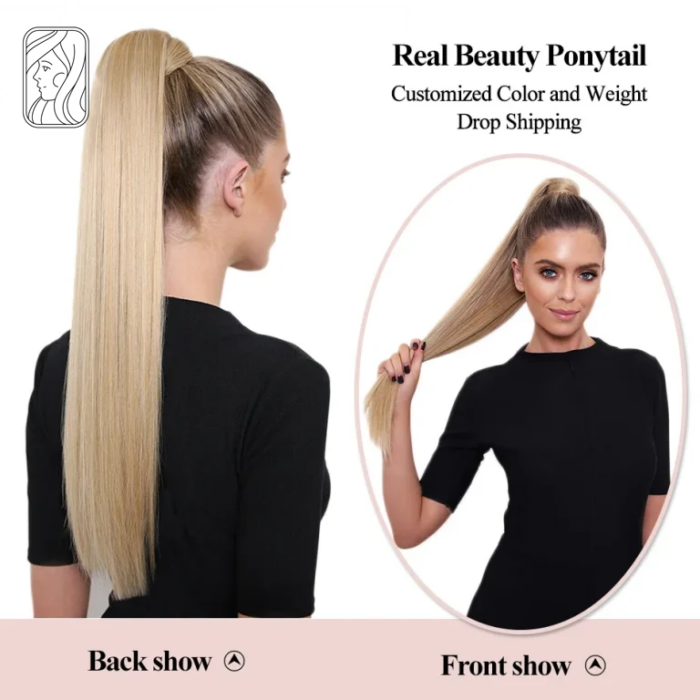 Coleta de cabello, extensiones de cola de caballo lacio brasileña, 100% cabello humano Remy - Imagen 3