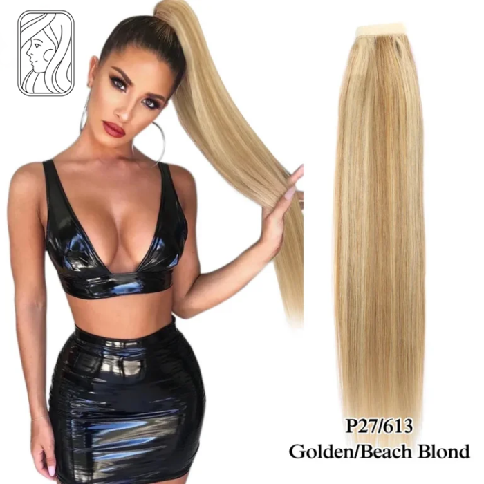 Coleta de cabello, extensiones de cola de caballo lacio brasileña, 100% cabello humano Remy - Imagen 2
