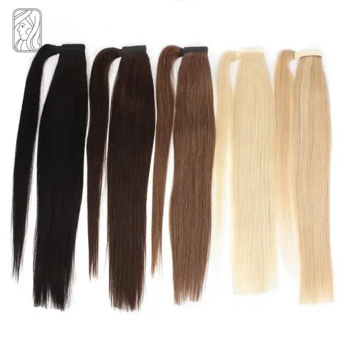Coleta de cabello, extensiones de cola de caballo lacio brasileña, 100% cabello humano Remy