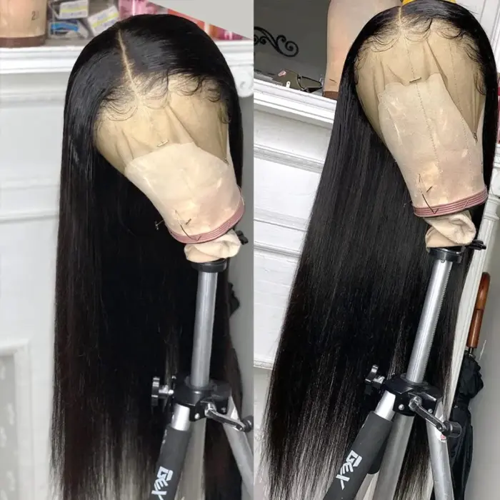 Peluca de cabello humano lacio de 32 pulgadas, postizo de encaje Frontal 13x4, pelo peruano Remy - Imagen 7