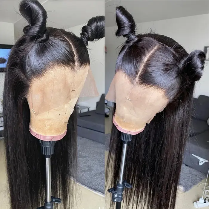 Peluca de cabello humano liso para mujer, postizo de encaje Frontal 13x4, brasileño - Imagen 6