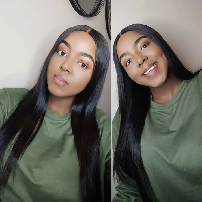 Peluca de cabello humano liso para mujer, postizo de encaje Frontal 13x4, brasileño - Imagen 7
