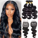 Extensiones de cabello humano ondulado con cierre Frontal,  brasileño con cierre de encaje, 4x4, 5x5