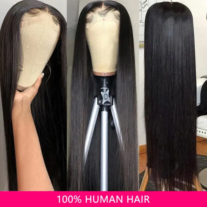Peluca de cabello humano lacio de 32 pulgadas, postizo de encaje Frontal 13x4, pelo peruano Remy - Imagen 6