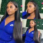 Peluca de cabello humano liso para mujer, postizo de encaje Frontal 13x4, brasileño - Imagen 8