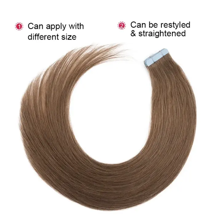 Extensiones de cabello 100% humano Remy, cinta recta en 20 piezas - Imagen 10