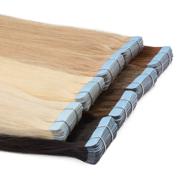 Extensiones de cabello 100% humano Remy, cinta recta en 20 piezas
