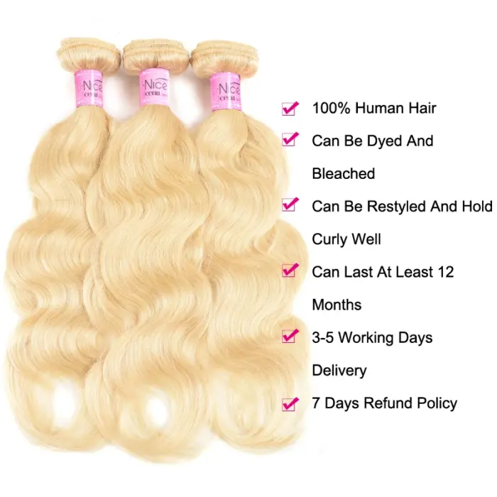 Extensiones  de cabello 100% humano malayo Remy  rubio #613 - Imagen 2