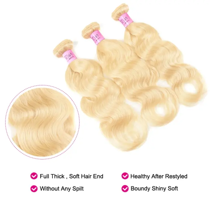 Extensiones  de cabello 100% humano malayo Remy  rubio #613 - Imagen 3