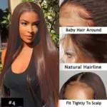 Peluca de cabello humano liso marrón Chocolate con encaje Frontal 13x5
